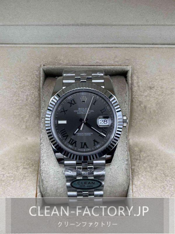 クリーンファクトリー ロレックス デイトジャスト126334ジュビリー 41mm スレートグレー ウィンブルドンダイアル プラチナフルーテッドベゼル 904Lステンレス クローンCal.3235ムーブメント