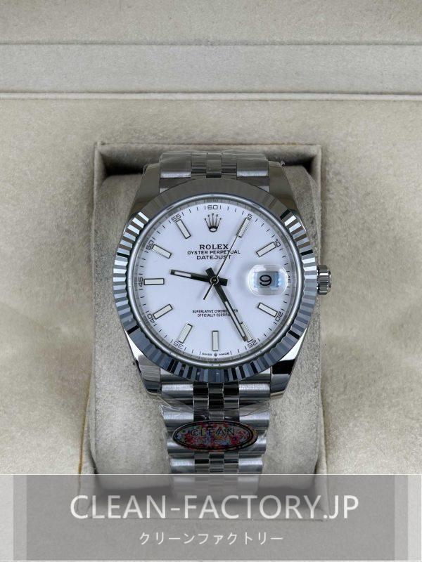 クリーンファクトリー ロレックス デイトジャスト126334ジュビリー 41mm ホワイトダイアル プラチナフルーテッドベゼル 904Lステンレス クローンCal.3235ムーブメント