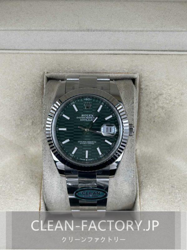 クリーンファクトリー ロレックス デイトジャスト41mm オイスターグリーンフルーテッドモチーフダイアル  プラチナフルーテッドベゼル 904Lステンレス クローンCal.3235ムーブメント