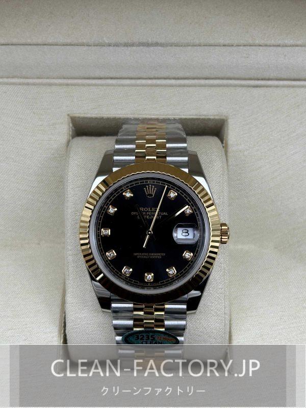 クリーンファクトリー ロレックス デイトジャスト41mm 126333ジュビリーダイヤモンド入りブラックダイアルツートン18Kイエロー ゴールドコーティング904Lステンレス フルーテッドベゼルクローンCal.3235ムーブメント