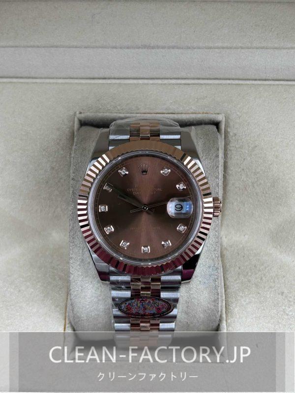 クリーンファクトリー ロレックス デイトジャスト41mm 126331ジュビリーダイヤモンド入りチョコレートダイアルツートン18Kローズ ゴールドコーティング904Lステンレス フルーテッドベゼルクローンCal.3235ムーブメント
