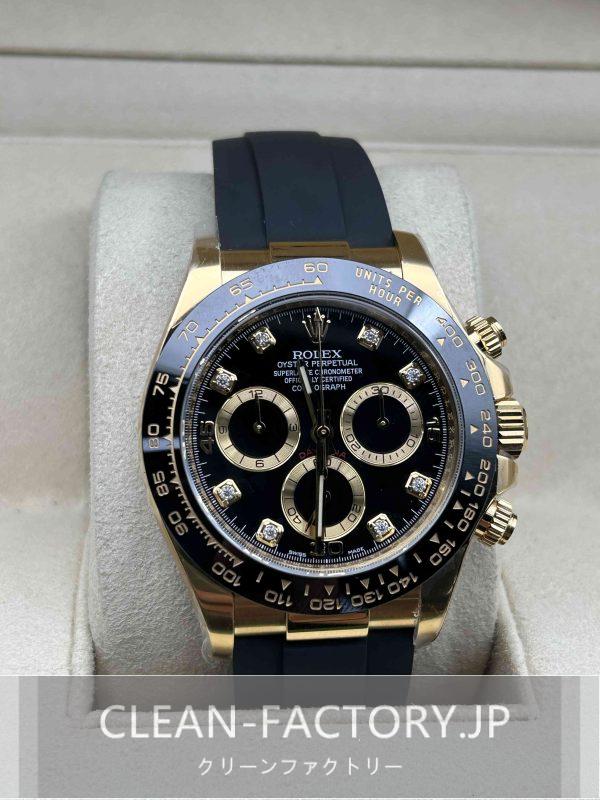 クリーンファクトリー ロレックス デイトナ116518LNゴールド ブラックダイアル ダイヤモンド入り ラバーベルト セラミックベゼル18Kイエローゴールドコーティング904Lステンレス クローンCal.4130ムーブメント