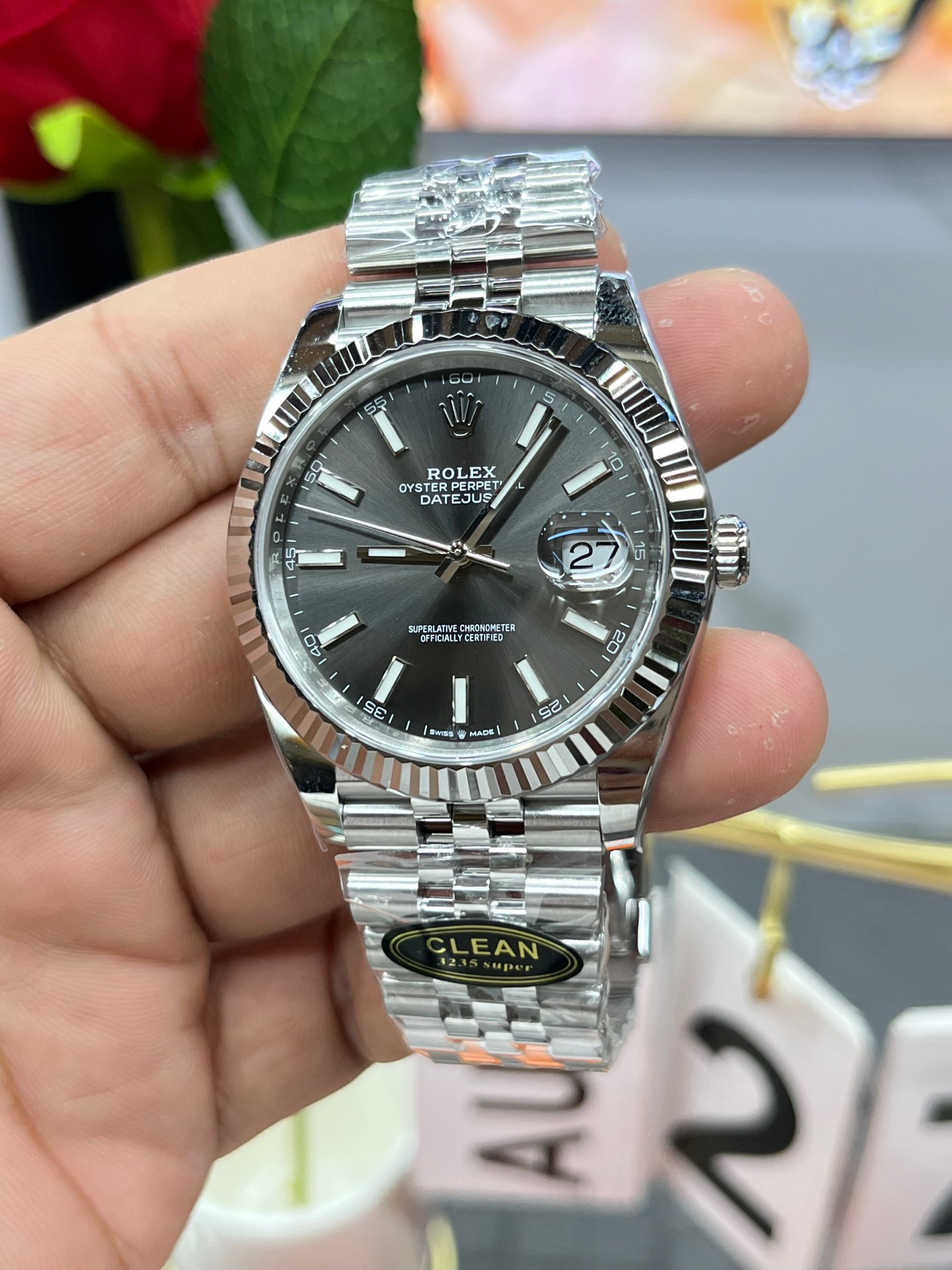 クリーンファクトリー製 ロレックス デイトジャスト41mm グレー  