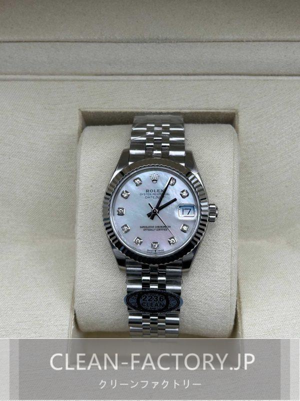 クリーンファクトリー ロレックス レディ デイトジャスト 31mm 278274ジュビリー  ダイヤモンド入りマザーオブパールダイアル プラチナフルーテッドベゼル 904LステンレスクローンCal.2236ムーブメント