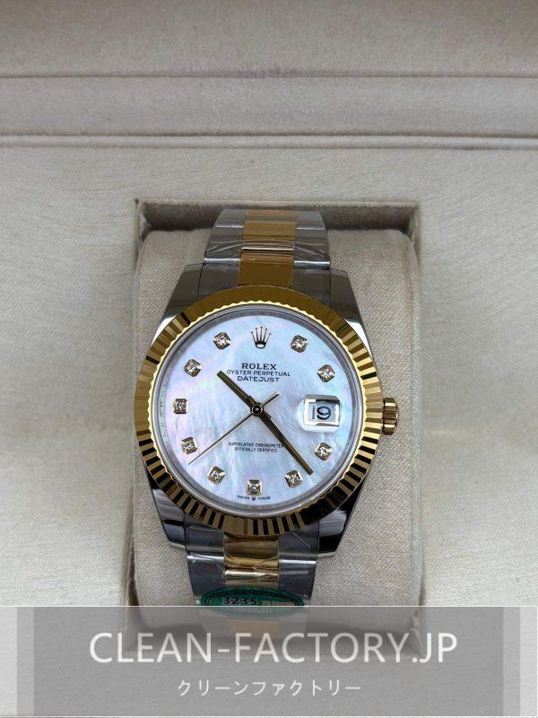 クリーンファクトリー ロレックス デイトジャスト41mm オイスター マザーオブパールダイアル   ダイヤモンド入り ツートン18Kイエローゴールドコーティング 904Lステンレス フルーテッドベゼル　クローンCal.3235ムーブメント