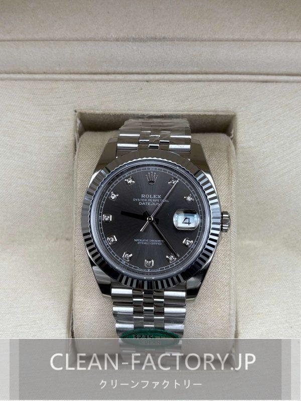 クリーンファクトリー ロレックス デイトジャスト41mmジュビリーダイヤモンド入りグレーダイアルプラチナフルーテッドベゼル　904Lステンレス　クローンCal.3235ムーブメント