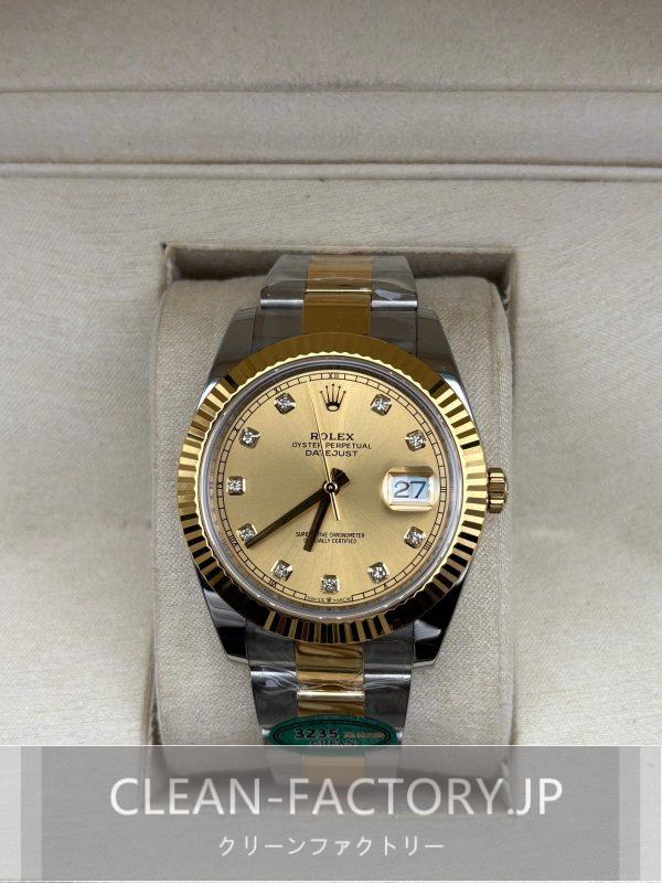 クリーンファクトリー ロレックス デイトジャスト41mm 126333オイスターダイヤモンド入りシャンパンカラーダイアルツートン18Kイエロー ゴールドコーティング904Lステンレス　フルーテッドベゼルクローンCal.3235ムーブメント