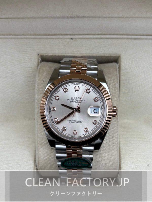 クリーンファクトリー ロレックス デイトジャスト126331ジュビリー41mmコンビローズゴールド　ダイヤモンド入りサンダストダイアル フルーテッドベゼル　18Kローズ ゴールドコーティング904Lステンレス　クローンCal.3235ムーブメント