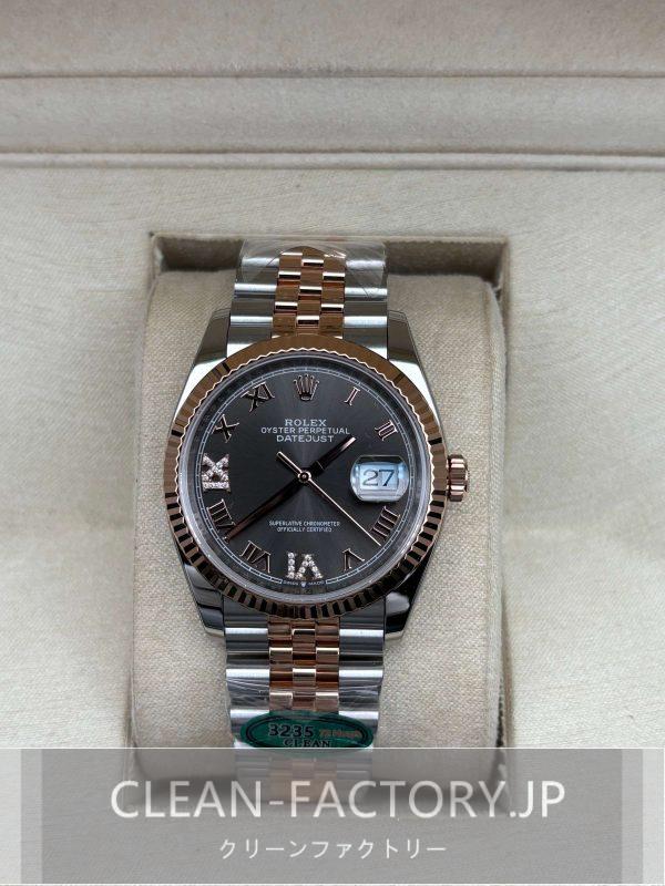 クリーンファクトリー ロレックス デイトジャスト36mm 126231ジュビリーダイヤモンド入りスレートダイアルツートン18Kローズゴールドコーティング904Lステンレス　フルーテッドベゼルクローンCal.3235ムーブメント