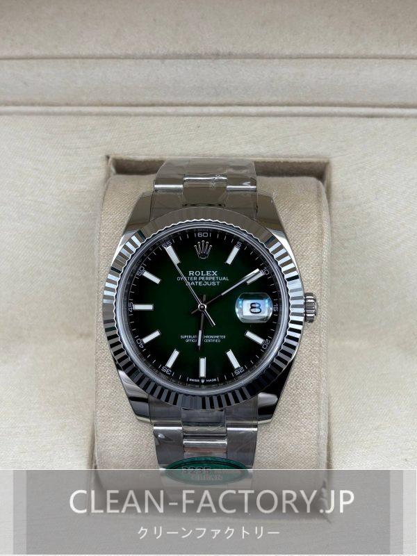 クリーンファクトリー ロレックス デイトジャスト126334オイスター 41mm　グリーンオンブレダイアル プラチナフルーテッドベゼル　904Lステンレス　クローンCal.3235ムーブメント