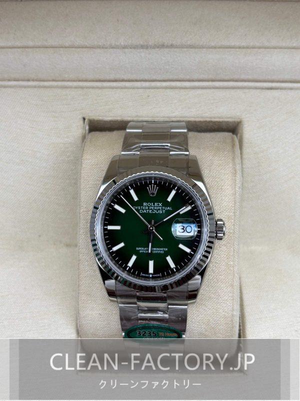 クリーンファクトリー ロレックス デイトジャスト126234オイスター 36mm　グリーンオンブレダイアル プラチナフルーテッドベゼル　904Lステンレス　クローンCal.3235ムーブメント