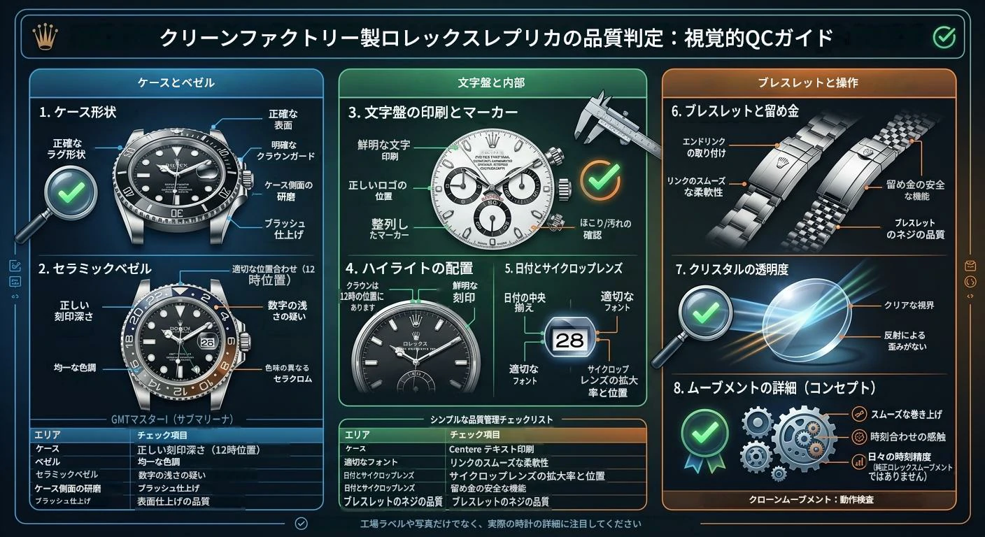 クリーンファクトリー ロレックス レプリカの品質チェック方法